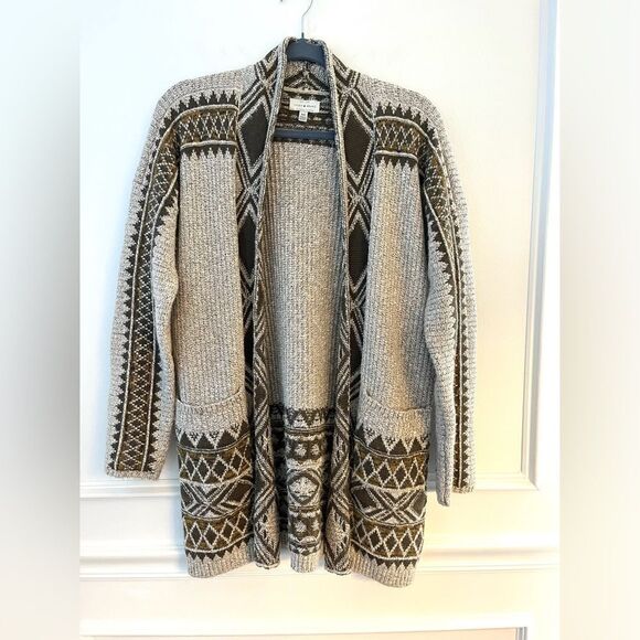 Lucky Brand Jaquard Knit Open Cardigan Neutral tan and brown, NWOT Medium - Picture 5 of 12